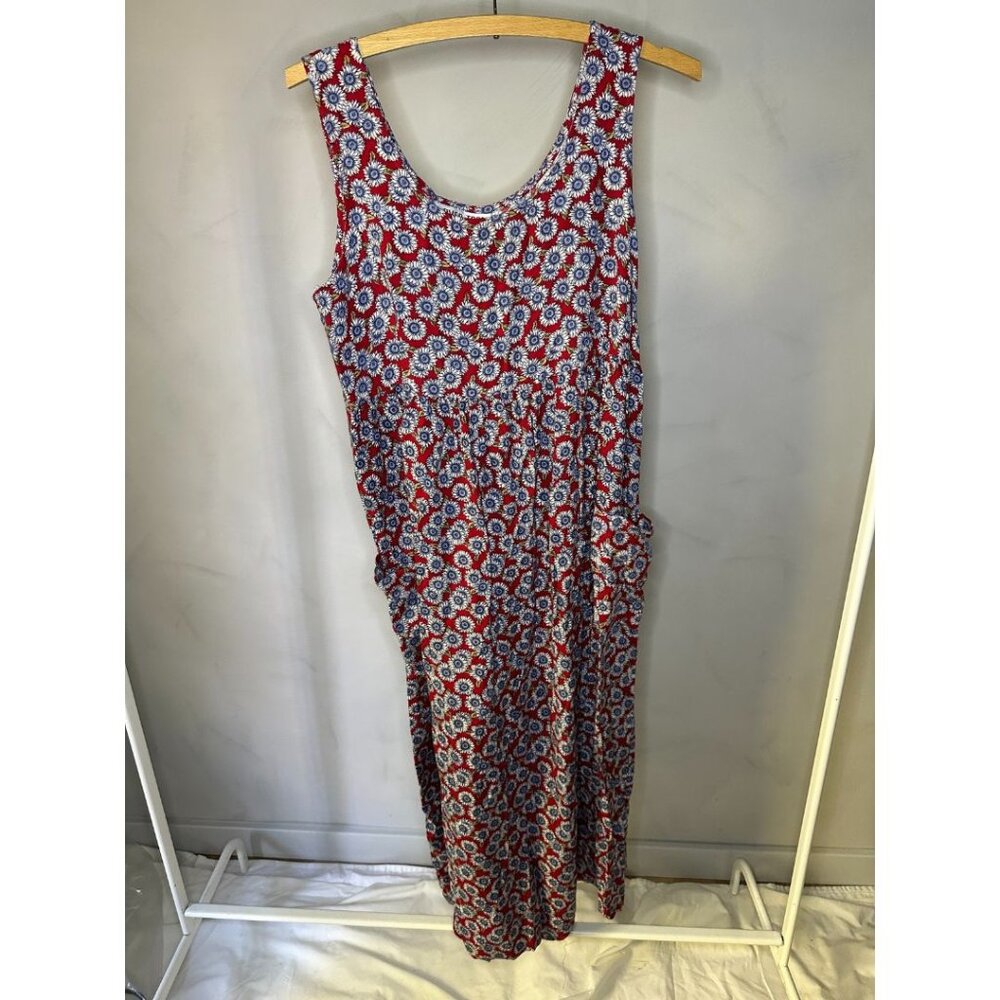 BYER TOO! Dress 11 Red Blue Floral Pockets Long Prairie Cottagecore VTG
